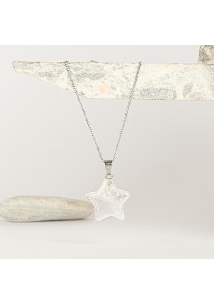 Kristal Kuvars Yıldız Temalı Dogal Taş Kolye