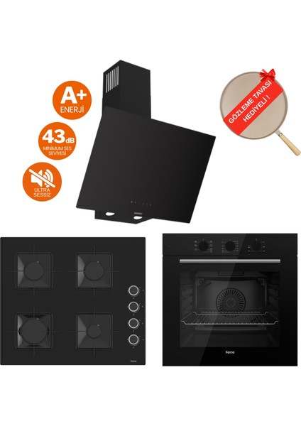 Flowart Lumino Silenart Ultra Sessiz Siyah Ankastre Set ( D077-SA + QBL62CS + SS205 )