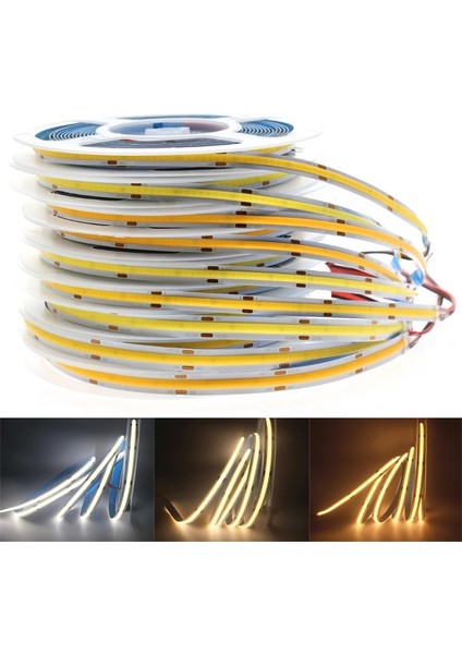 Cob LED Şerit 5metre 12V 320LED/M 6500K Soğuk Beyaz 10W 8mm IP20 Aydınlatma Işık Hortum Kendinden Yapışkanlı
