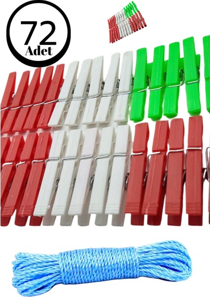 Mega Çamaşır Seti 72 Güçlü Mandal + 20 Metre Dayanıklı Ip