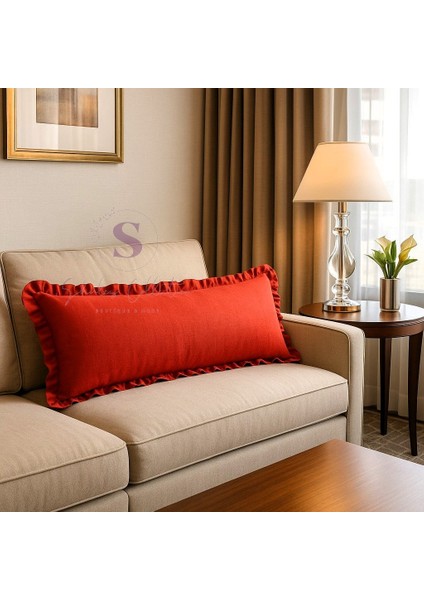 Fırfırlı Vintage Buldan Keten Kırmızı Renk Iskandinav Uzun 40X100 Kırlent Yastık (Içi Dolgulu) fiyatları