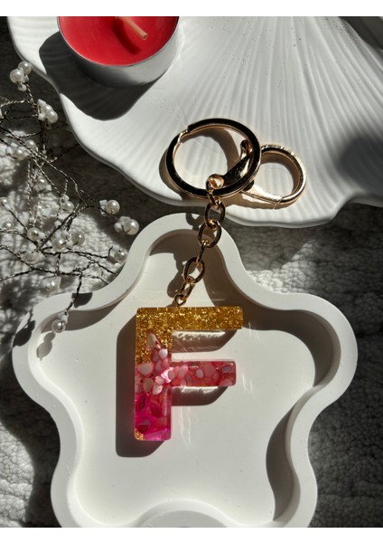 F Harfi Epoksi Pembe El Yapımı Anahtarlık modelleri