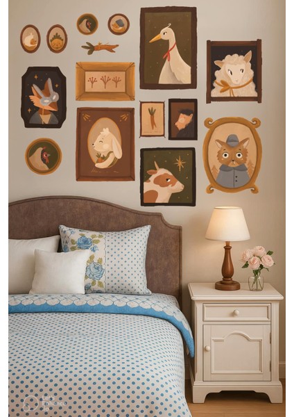 Vintage Pastoral Çerçeve Duvar Sticker Seti – 8’li Pastel Bahar Temalı Dekoratif Stickerlar