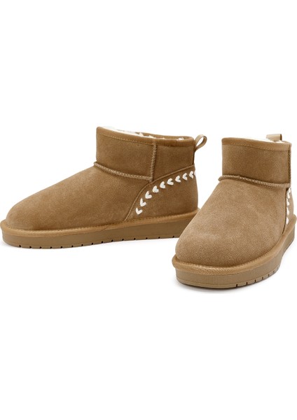 Kadın Camel Kürk Detaylı Süet Deri Teddy Bot 25WFD478010 modelleri