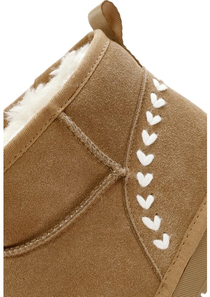 Kadın Camel Kürk Detaylı Süet Deri Teddy Bot 25WFD478010