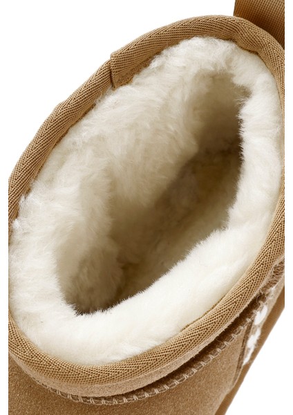 Kadın Camel Kürk Detaylı Süet Deri Teddy Bot 25WFD478010