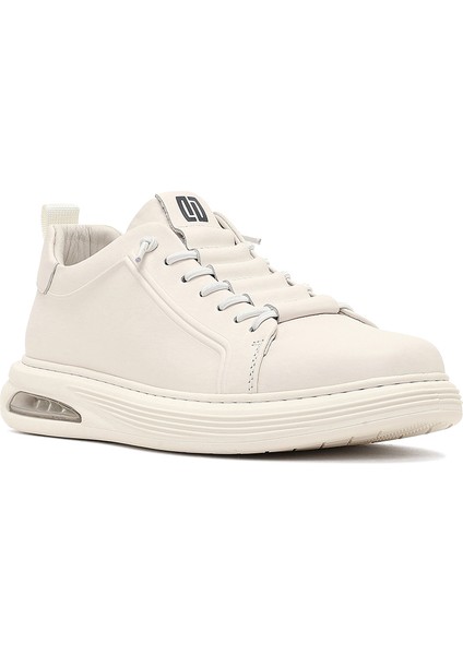 Erkek Beyaz Bağcıklı Deri Sneaker 25WFD696818