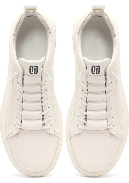 Erkek Beyaz Bağcıklı Deri Sneaker 25WFD696818