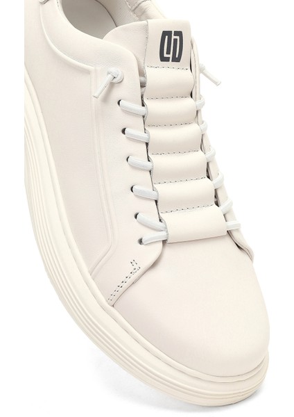 Erkek Beyaz Bağcıklı Deri Sneaker 25WFD696818