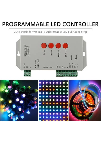 T1000S LED Piksel Kontrol Cihazı Düzenleme Yazılımı 2048 Sd Kart Kayıt Dc 5-24V Işık Aydınlatma 256MB Hafıza WS2811 Rgb Destekli