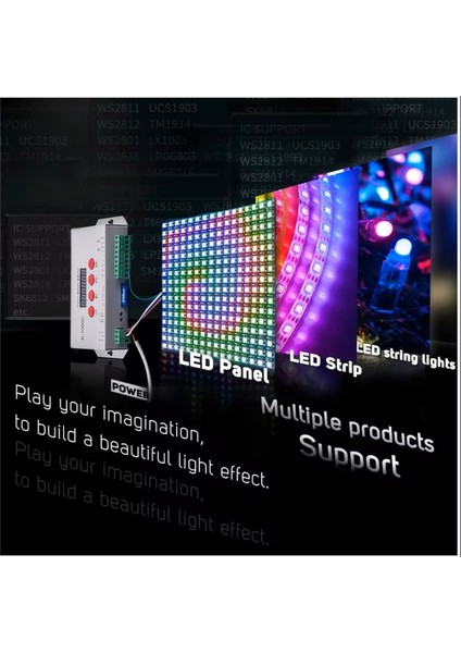 T1000S LED Piksel Kontrol Cihazı Düzenleme Yazılımı 2048 Sd Kart Kayıt Dc 5-24V Işık Aydınlatma 256MB Hafıza WS2811 Rgb Destekli