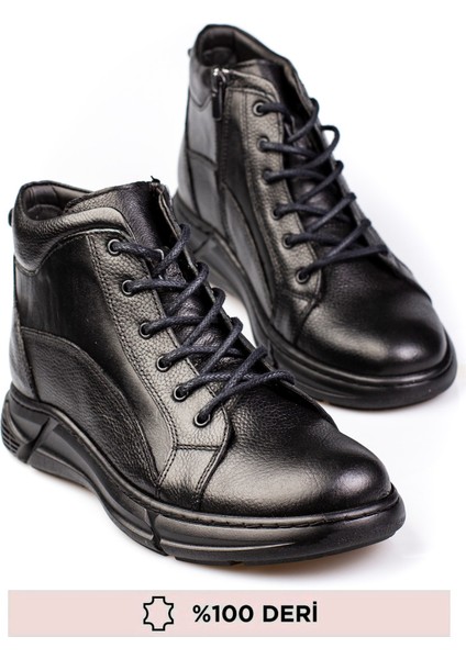 Hakiki Deri, Içi Kürklü, Bağcıksız Fermuarlı Deri Erkek Ayakkabı