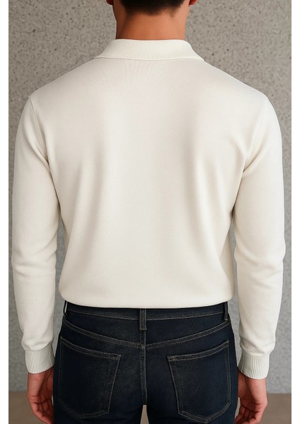 Erkek Uzun Kollu Yarım Fermuarlı Beyaz Sweatshirt fiyatları