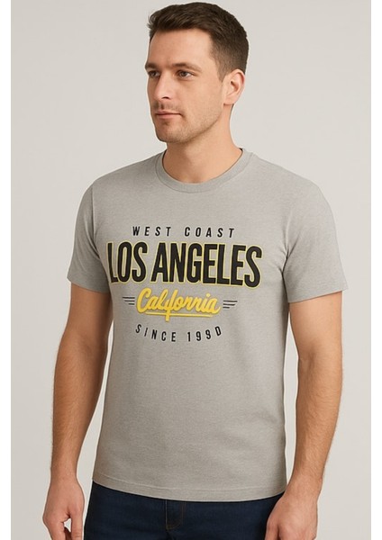 Erkek Haki Los Angeles Yazı Baskılı Tişört modelleri
