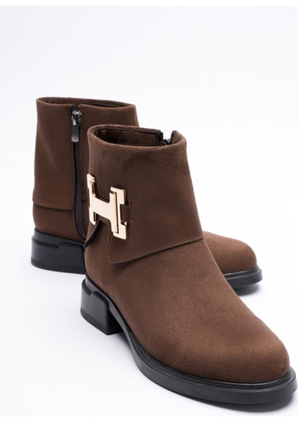 Zamira Kadın Kahve Süet Gold Aksesuarlı Bot