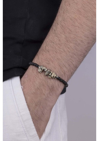 Siyah Lav Taşı Hematit Geçişli Doğal Taş Erkek Bileklik