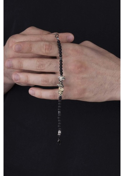 Siyah Lav Taşı Hematit Geçişli Doğal Taş Erkek Bileklik fiyatları