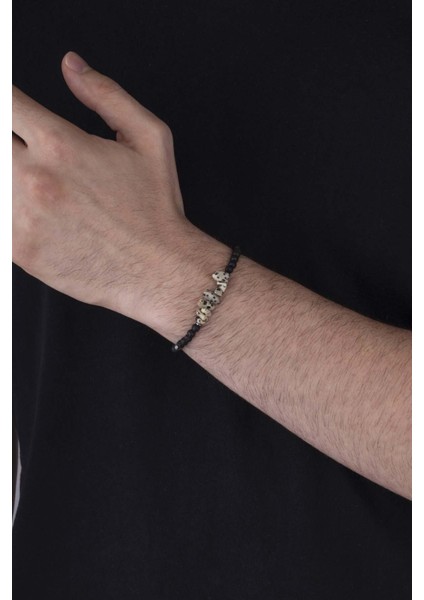 Siyah Lav Taşı Hematit Geçişli Doğal Taş Erkek Bileklik modelleri