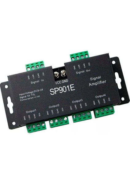 Rgb Sinyal Amplifikatörü Tekrarlayıcı Adreslenebilir Programlanabilir LED Şerit SP901E Piksel Kontrol Cihazı