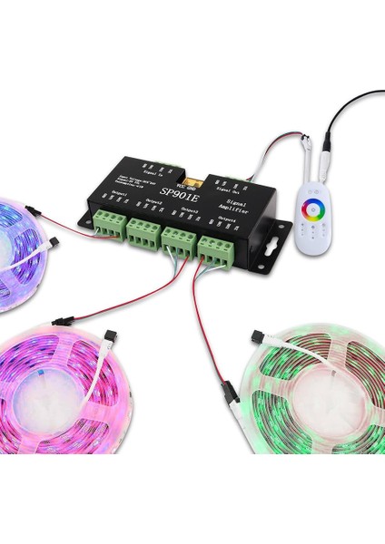 Rgb Sinyal Amplifikatörü Tekrarlayıcı Adreslenebilir Programlanabilir LED Şerit SP901E Piksel Kontrol Cihazı