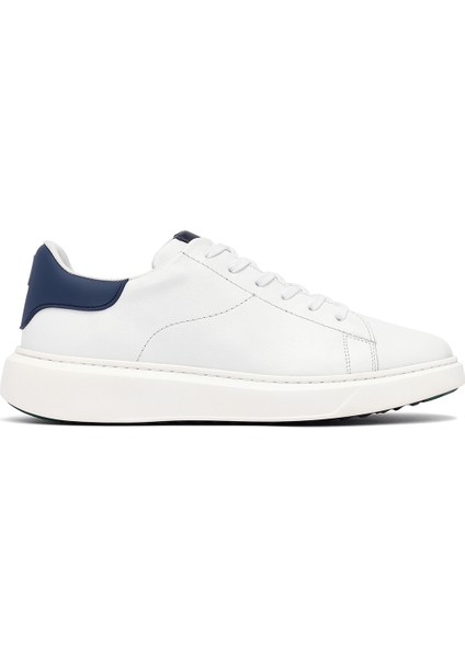 Erkek Beyaz Bağcıklı Kalın Tabanlı Deri Sneaker 25WFD685318