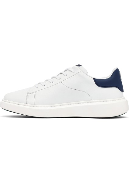 Erkek Beyaz Bağcıklı Kalın Tabanlı Deri Sneaker 25WFD685318 fiyatları