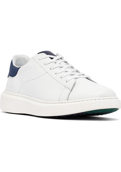 Erkek Beyaz Bağcıklı Kalın Tabanlı Deri Sneaker 25WFD685318