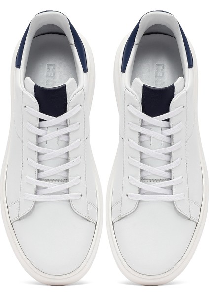 Erkek Beyaz Bağcıklı Kalın Tabanlı Deri Sneaker 25WFD685318