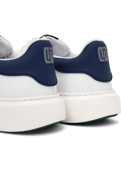 Erkek Beyaz Bağcıklı Kalın Tabanlı Deri Sneaker 25WFD685318