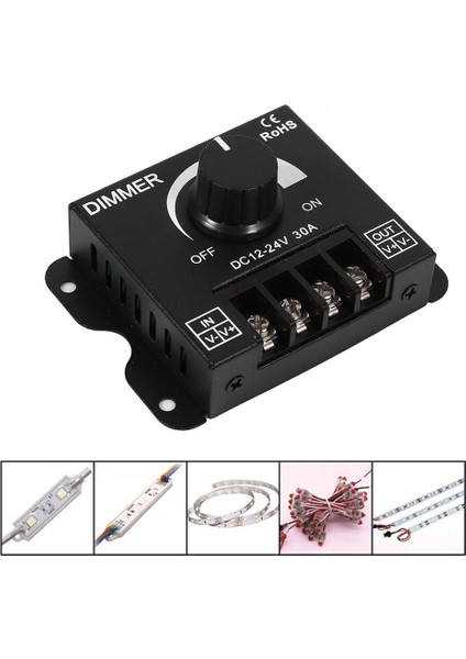 Dimmer Dc 12V-24V 30A LED Işık Bandı Regülatörü LED Şeritler Için Işık Kontrolü Siyah Karartma Cihaz