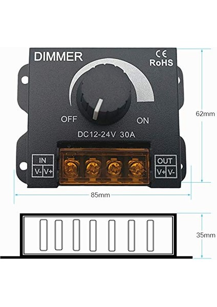 Dimmer Dc 12V-24V 30A LED Işık Bandı Regülatörü LED Şeritler Için Işık Kontrolü Siyah Karartma Cihaz