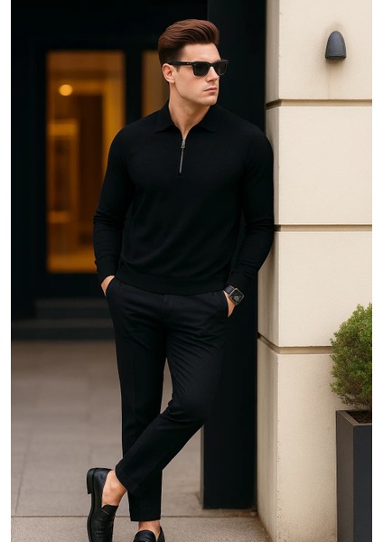 Erkek Yarım Fermuarlı Rahat Siyah Bol Sweatshirt indirimleri