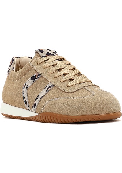 Kadın Bej Bağcıklı Süet Deri Sneaker 25AFD220810