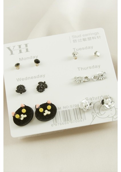 Msa-Shop 12 Adet Kedi Metal Taşlı Küpe-Gümüş Rengi fiyatları