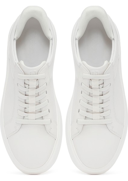 Erkek Beyaz Bağcıklı Kalın Tabanlı Deri Sneaker 25WFD694318