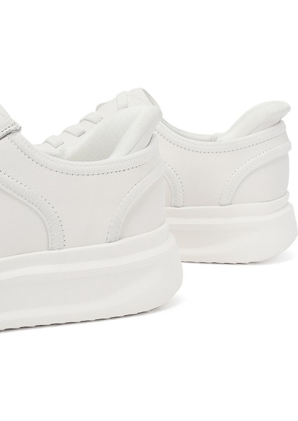 Erkek Beyaz Bağcıklı Kalın Tabanlı Deri Sneaker 25WFD694318