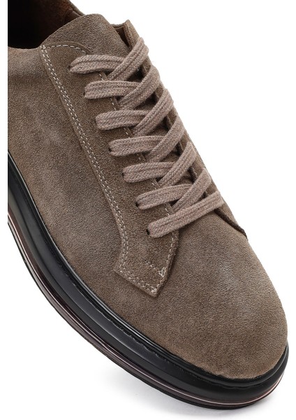 Erkek Vizon Bağcıklı Kalın Tabanlı Süet Deri Sneaker 25WFD631010