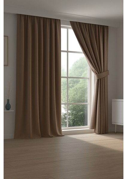 Blackout Bej Fon Perde Işık Geçirmez Pilesiz Güneşlik Fon, Bej Perde,