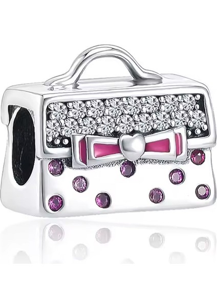 Taşlı Seyahat Çantası Gümüş Charm