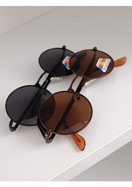Polarize Yuvarlak lennon siyah Güneş Gözlüğü Unisex