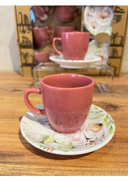 Keraart 6 Kişilik Pembe Lal Desenli Stoneware Kahve Takımı 12 Parça fiyatları