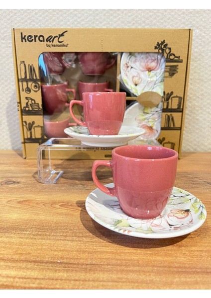 Keraart 6 Kişilik Pembe Lal Desenli Stoneware Kahve Takımı 12 Parça modelleri