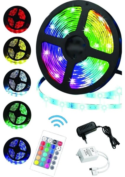 5 mt Kumandalı Işıldak Rgb Şerit LED Lamba Iç ve Dış Mekan Silikon Yapışkanlı Aydınlatma