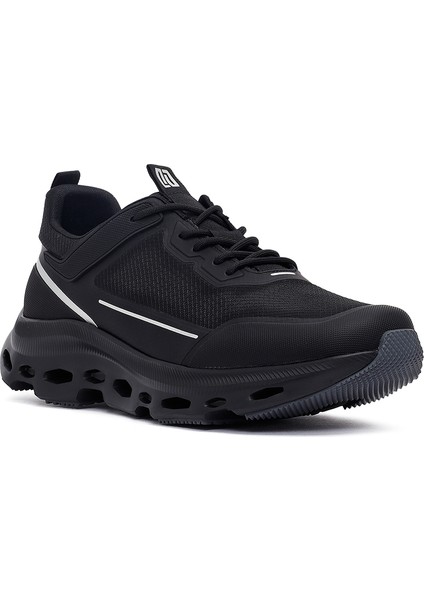Erkek Siyah Bağcıklı Kalın Tabanlı Kumaş Sneaker 25WFD69416F