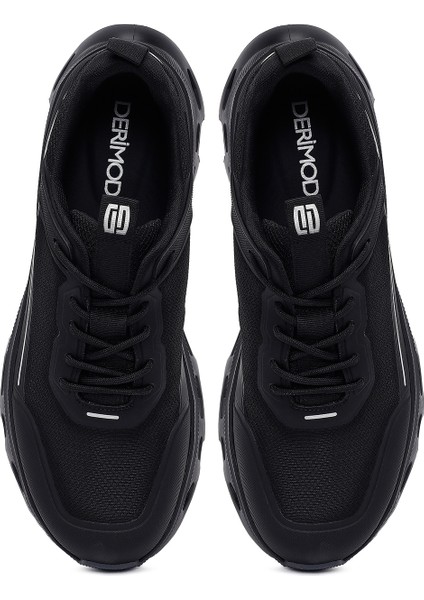 Erkek Siyah Bağcıklı Kalın Tabanlı Kumaş Sneaker 25WFD69416F