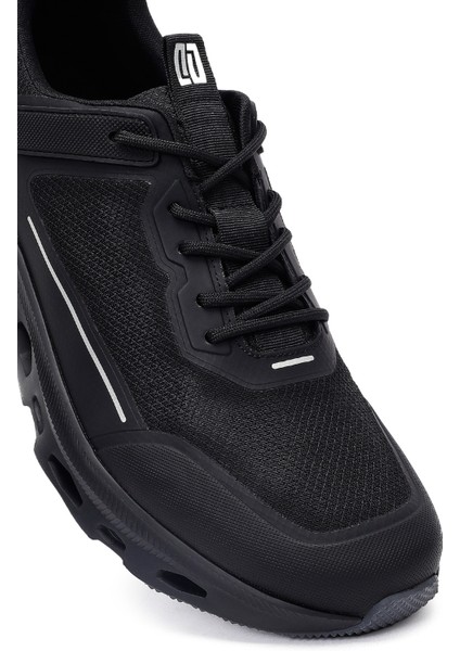 Erkek Siyah Bağcıklı Kalın Tabanlı Kumaş Sneaker 25WFD69416F
