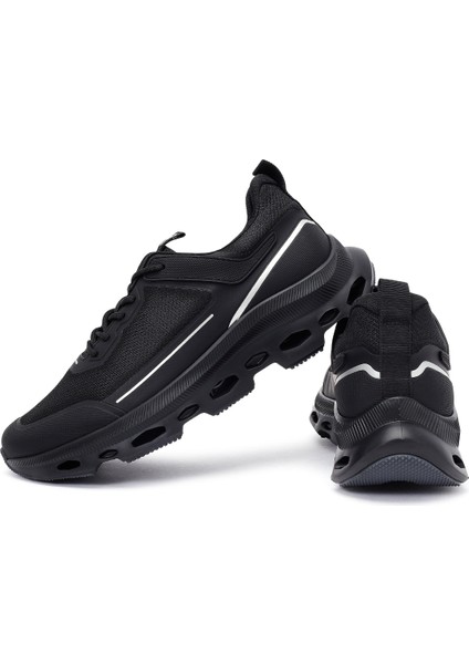 Erkek Siyah Bağcıklı Kalın Tabanlı Kumaş Sneaker 25WFD69416F