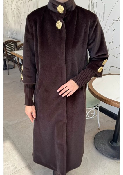 Kadın Gold Düğme Detaylı Iç Astarlı Sakallı Kaban P-00018443 modelleri