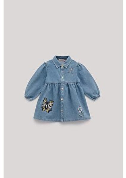 Kız Bebek Denim Elbise Kloş Tasarım Günlük Kullanım İçin Gri Renkli