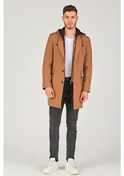 Kadın Midi Palto Yün Karışımlı Uzun Kol Camel Renk Şık Tasarım